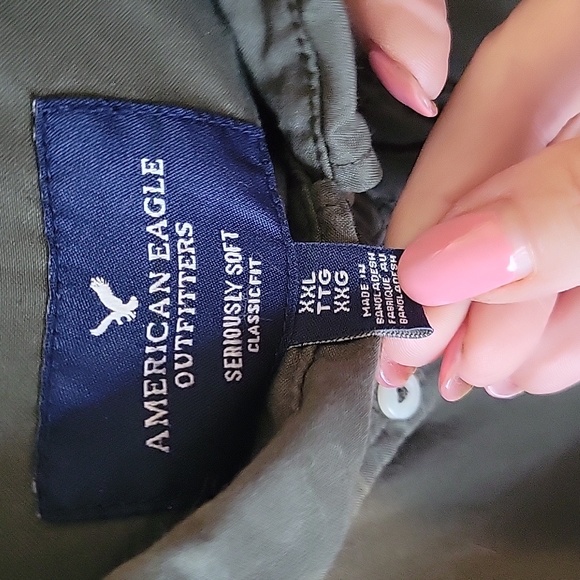 AE Olive Green Button Down Shirt XXL - Picture 6 of 7